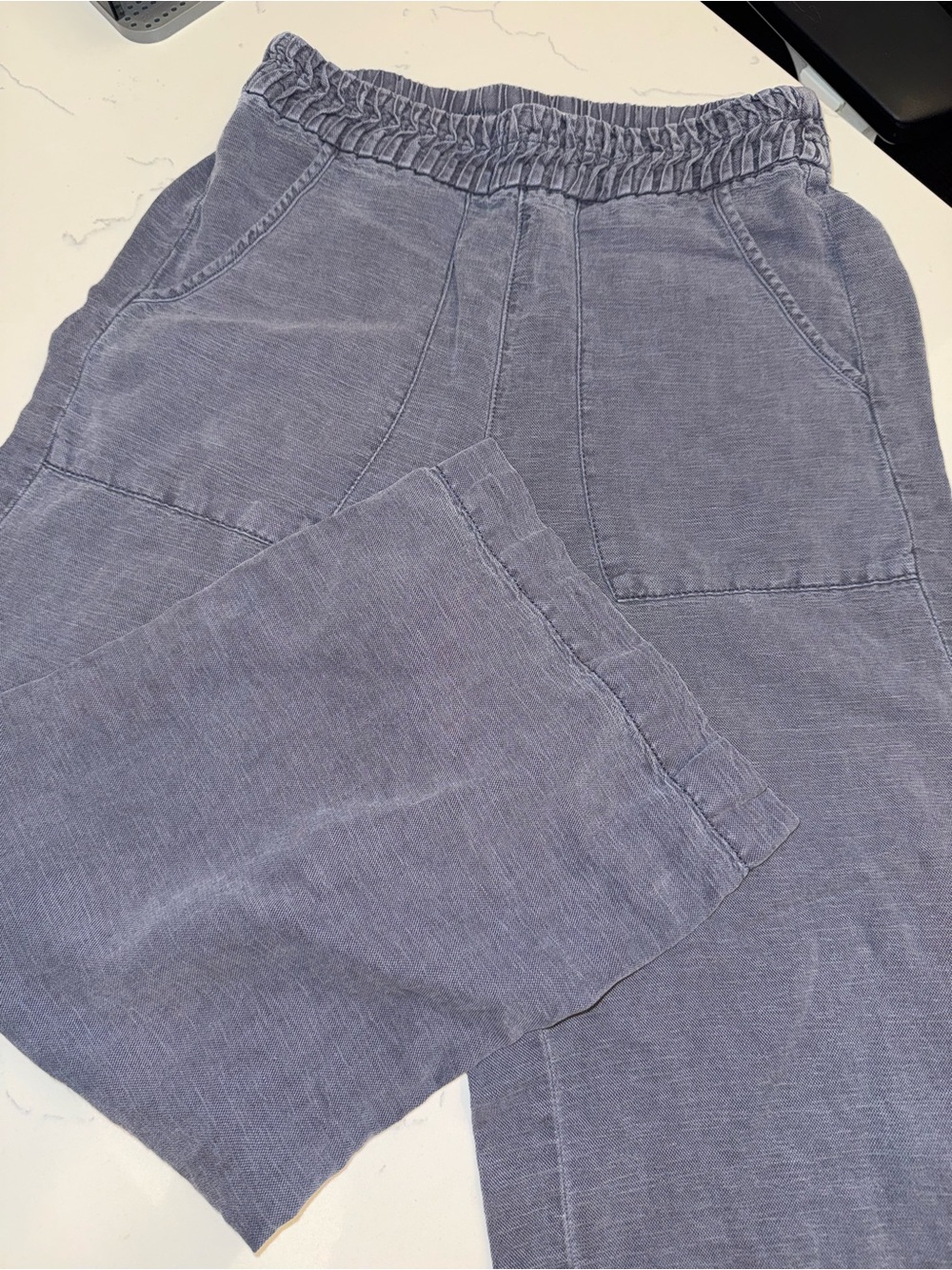 Like New Joie Linen Wide Leg Crop Pants Washed Blue Coastal